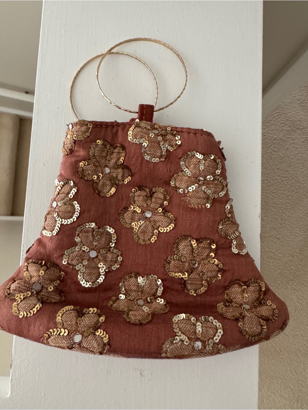 Embellished Rust Sequin Wristlet Bag, Like New